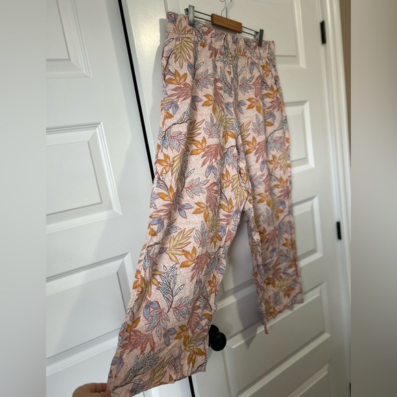 Nicole Miller Linen Tropical Floral Wide Leg Pull on Pants - Picture 5 of 8